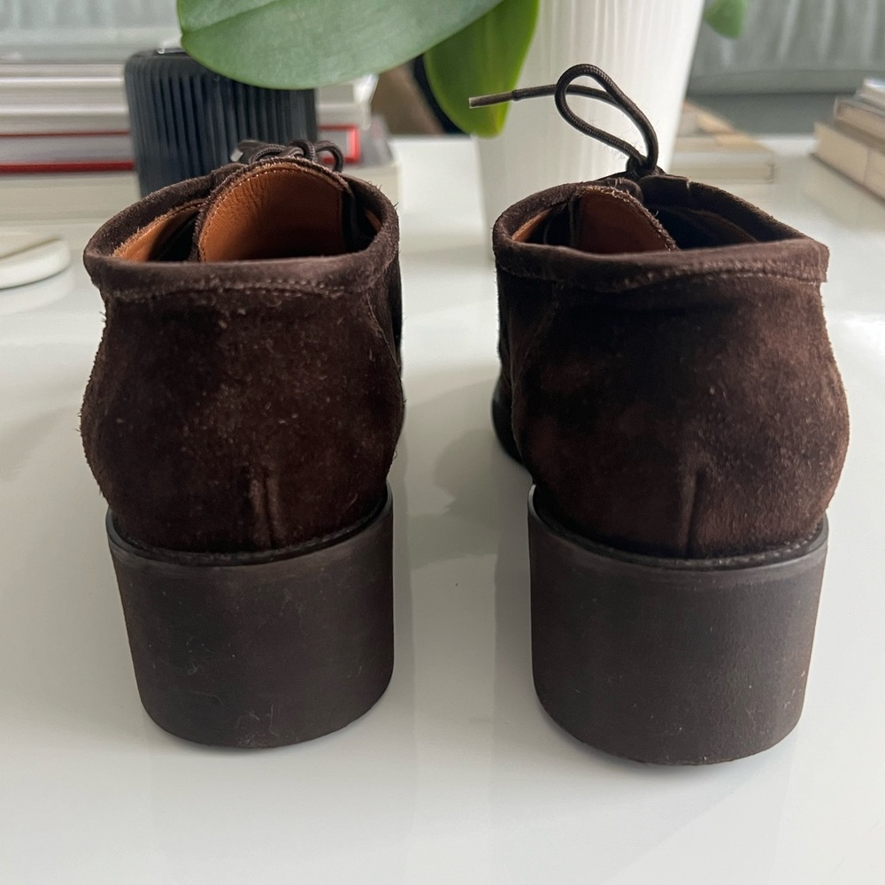 RARE VINTAGE Joan Helpern Brown Suede Laced Loafers Derbys 90s Y2K Joan & David - Picture 5 of 11